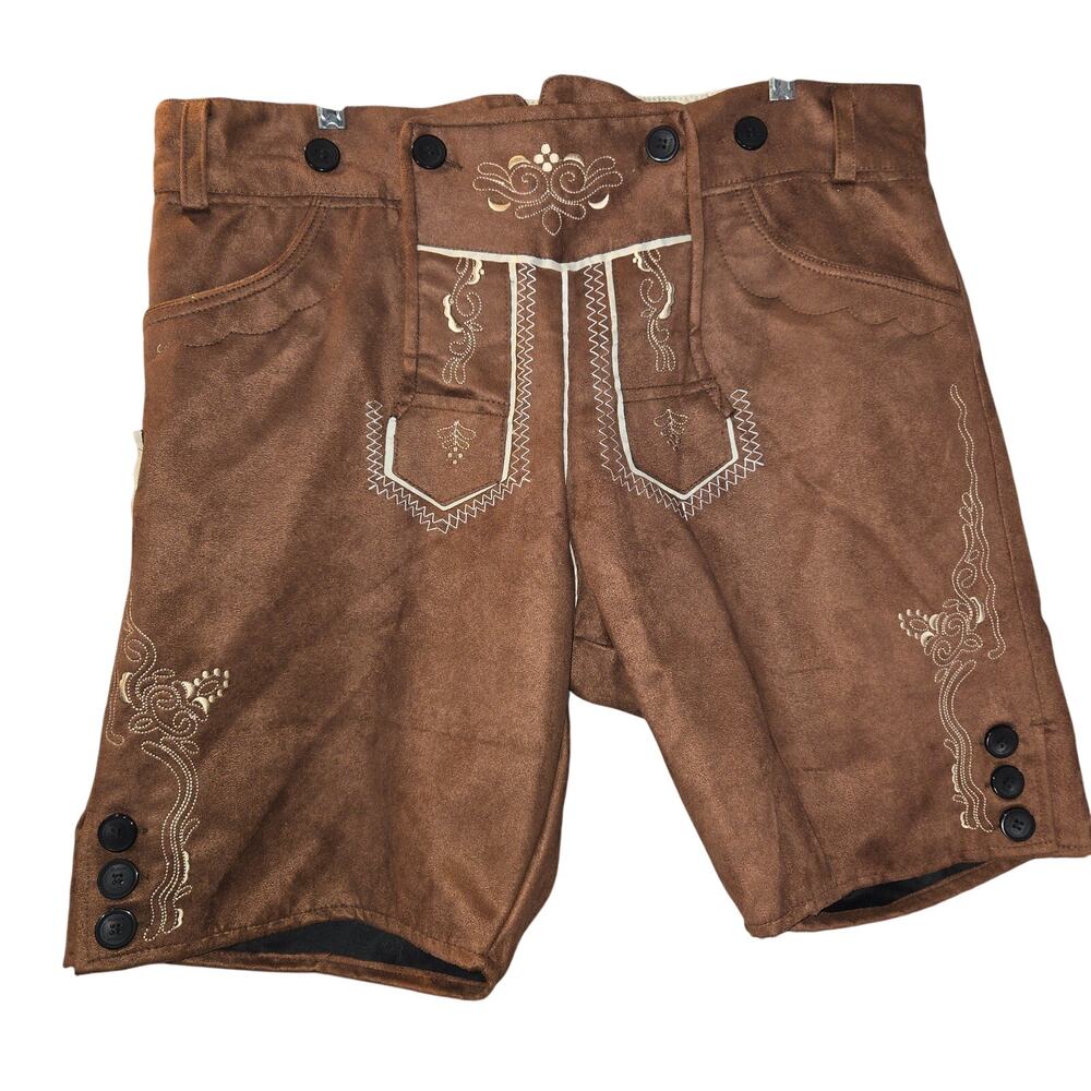 Costume Agent Lederhosen Shorts Mens 38‎ Brown Faux Suede Oktoberfest Bavarian